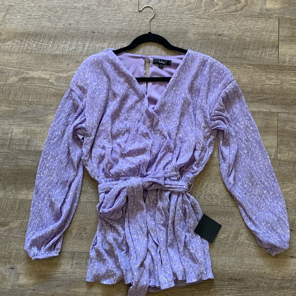 Lulus Weekend Charm Lilac Floral Plisse Belted Balloon Sleeve Romper